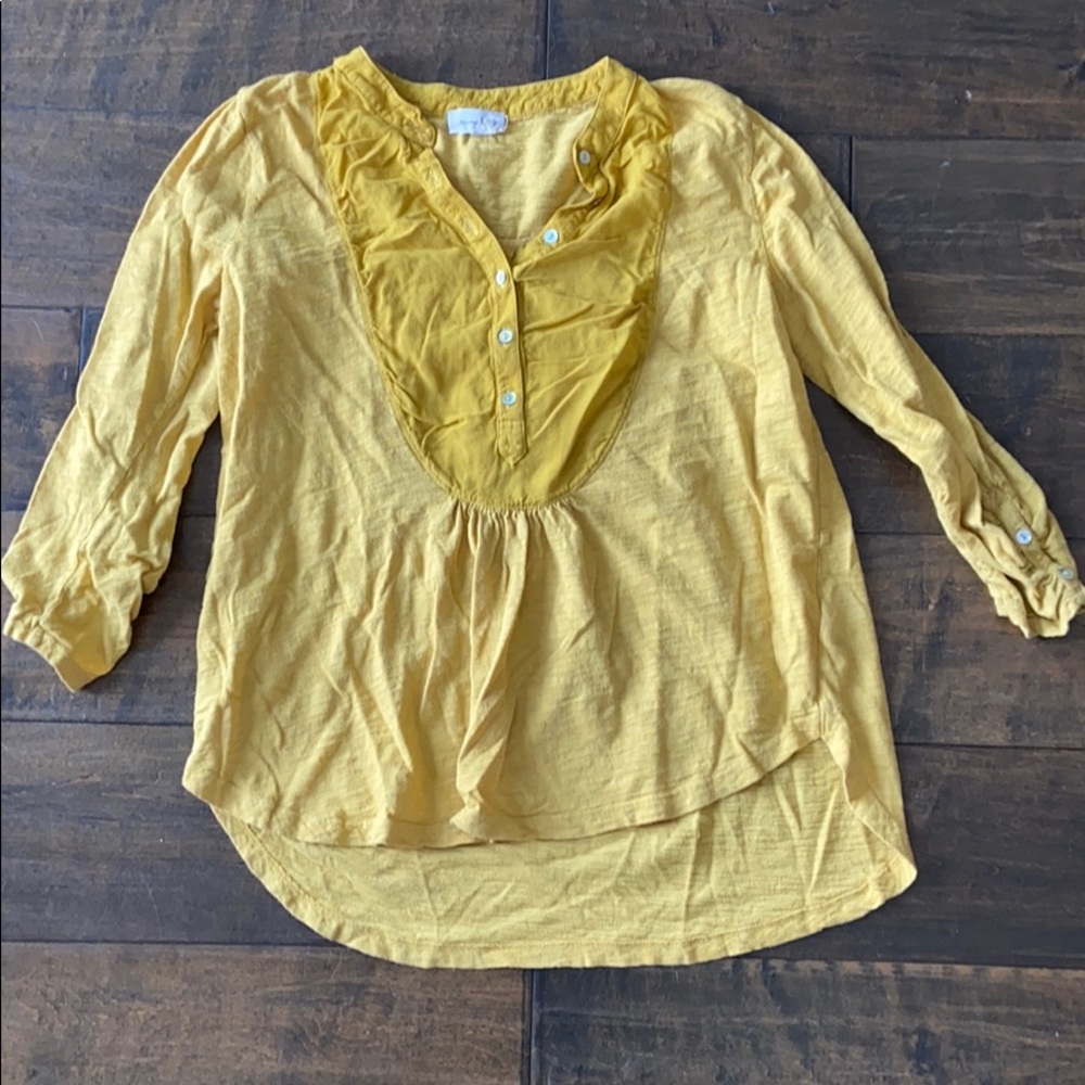 Anthropologie Meadow Rue mustard yellow cotton top